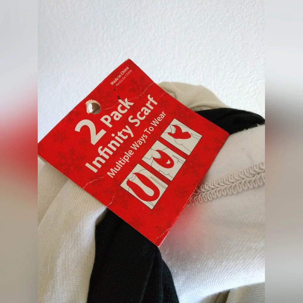 NEW Two Pack Infinity Scarf Fashion Scarves White/Cream with Black Walmart 6005